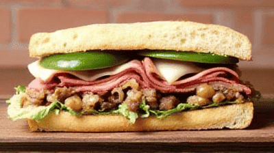 Muffuletta Sandwich New OrleansStyle with Olive Salad Cold Cuts Provolone