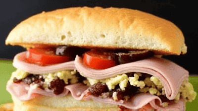 Muffuletta Sandwich New OrleansStyle with Olive Salad Cold Cuts Provolone