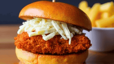 Spicy Nashville Hot Chicken Sandwich Crispy Fiery Topped with Cool Ranch Slaw
